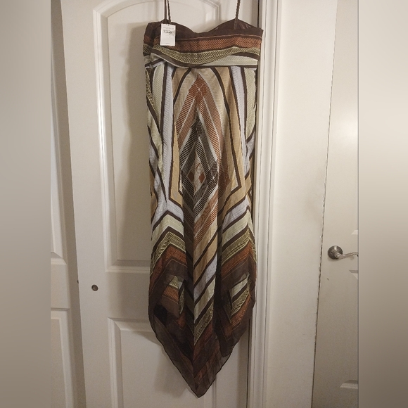 BCBG Paris Strapless Geometric Dress - Brown and Gold - Picture 2 of 7